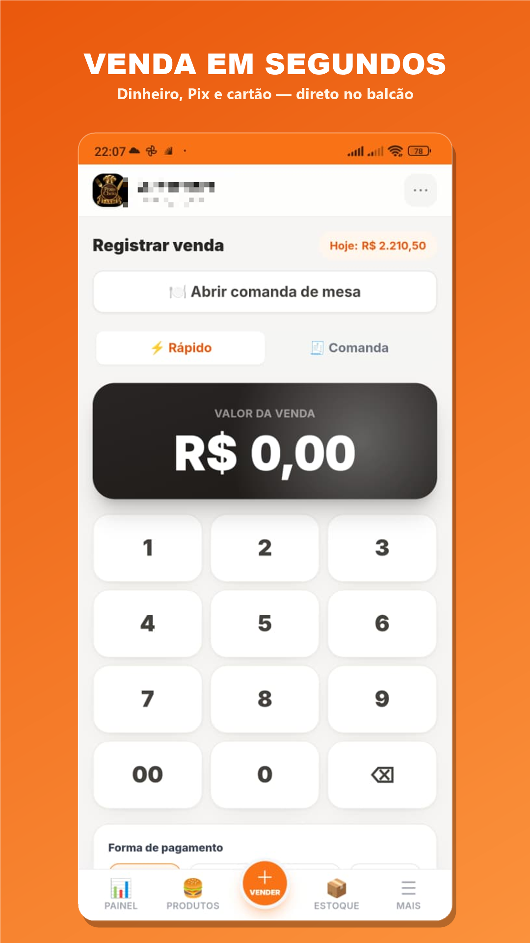 Venda em segundos no balcão